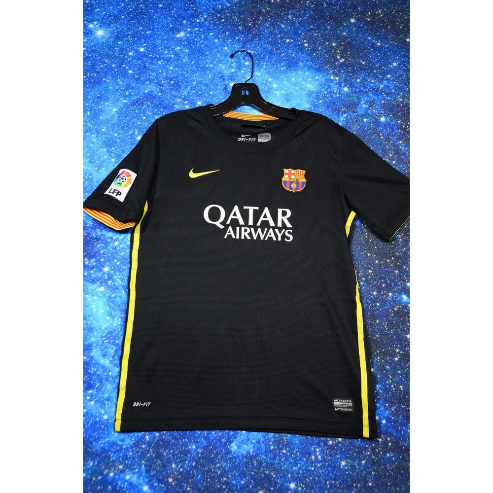 FC Barcelona Jersey Boys XL Black La Liga Soccer Nike Qatar Airways Authentic